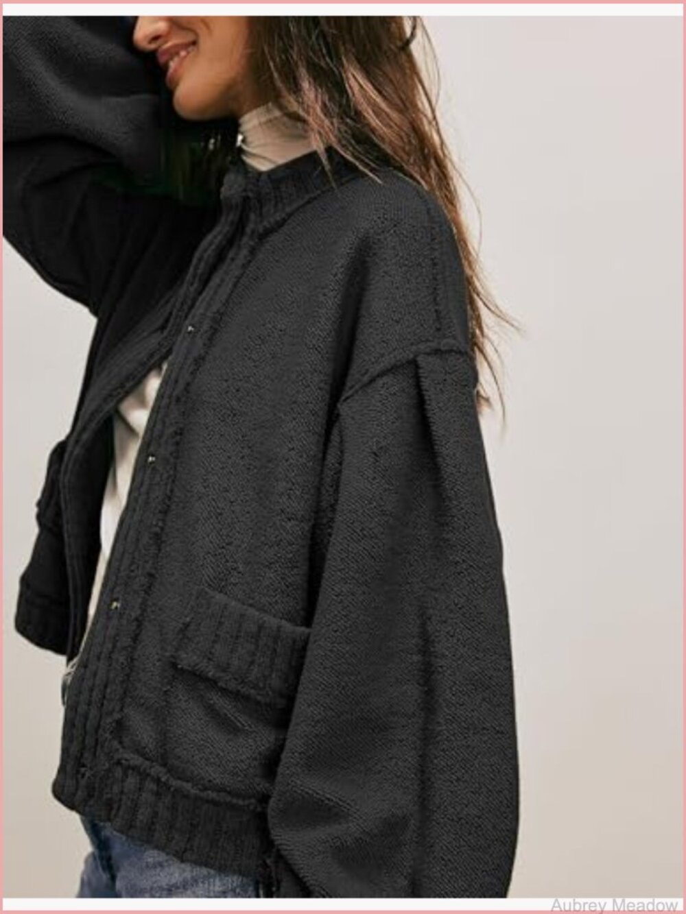 Women's Loose Fit Ribbed Knit Shacket with Pockets - Picture 3 of 4